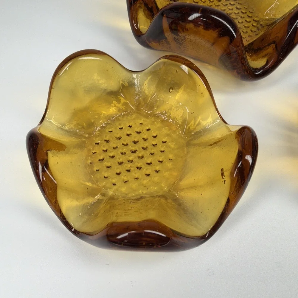 Murano Art Glass Vintage Nesting Stackable Bowls Amber